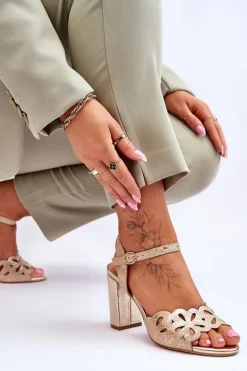 Ażurowe Sandałki Sergio Leone SK872 Beżowo-Złote