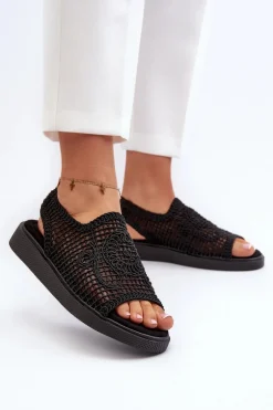 Ażurowe Sandały Damskie Na Platformie Czarne Mennita