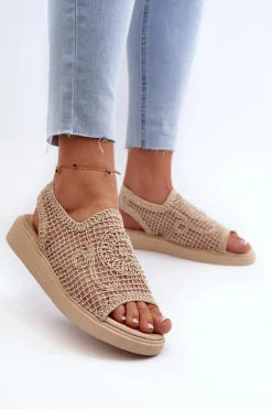 Ażurowe Sandały Damskie Na Platformie Beżowe Mennita