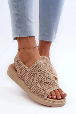 Ażurowe Sandały Damskie Na Platformie Beżowe Mennita
