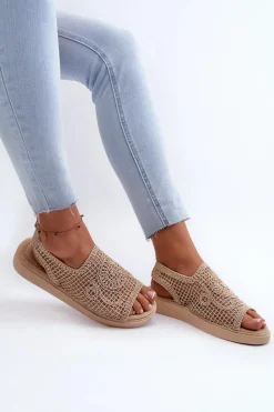 Ażurowe Sandały Damskie Na Platformie Beżowe Mennita