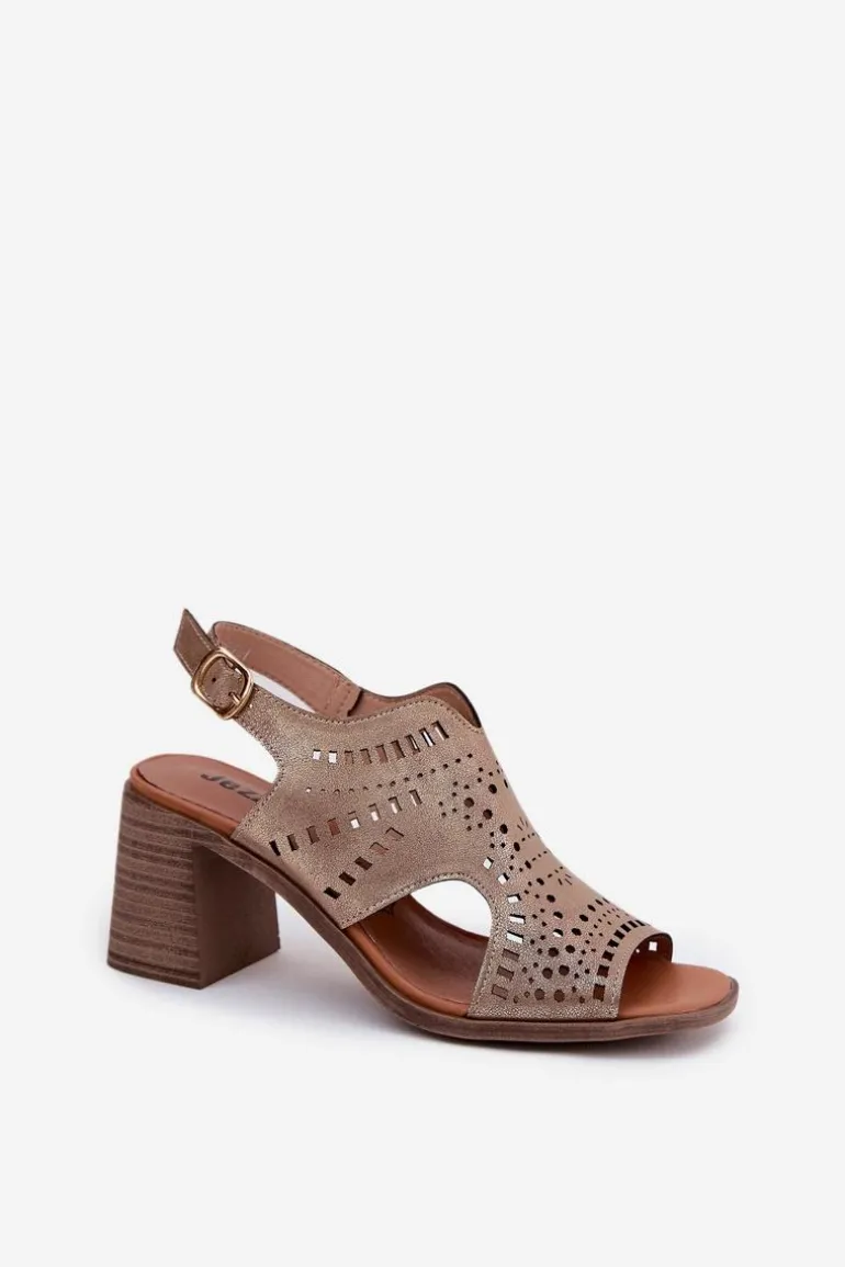 Ażurowe Sandały Damskie Na Słupku Złote Tosine