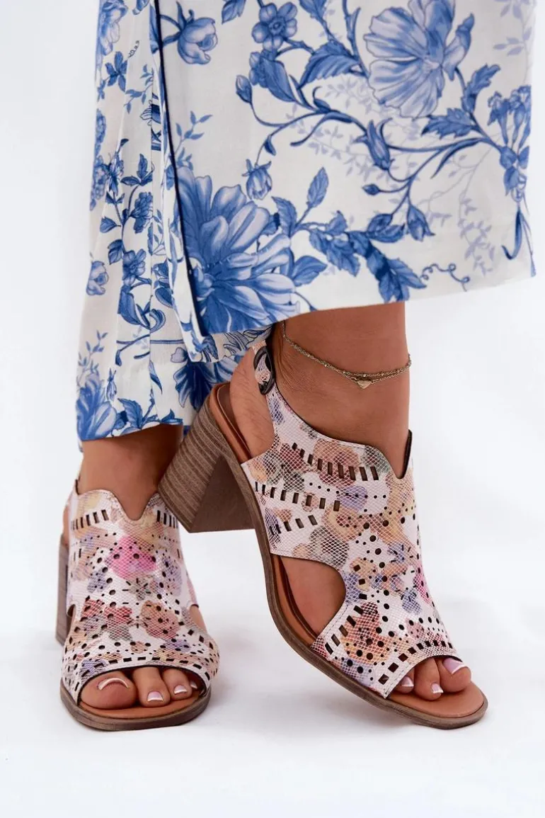 Ażurowe Sandały Damskie Na Słupku Multikolor Tosine