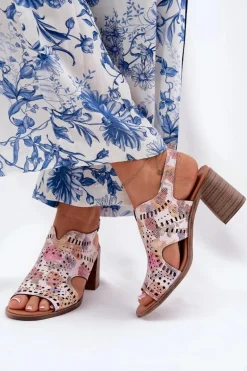 Ażurowe Sandały Damskie Na Słupku Multikolor Tosine