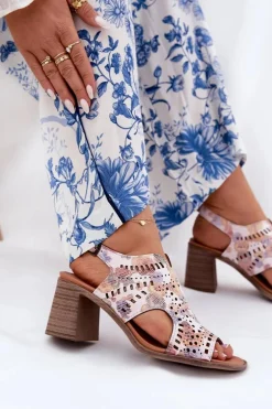 Ażurowe Sandały Damskie Na Słupku Multikolor Tosine