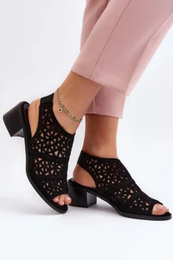 Ażurowe Sandały Na Obcasie Czarne Serapina