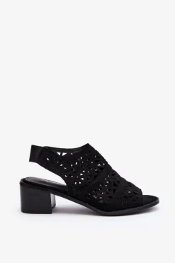 Ażurowe Sandały Na Obcasie Czarne Serapina
