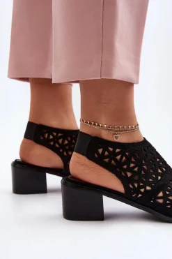 Ażurowe Sandały Na Obcasie Czarne Serapina