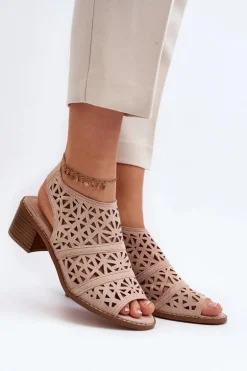 Ażurowe Sandały Na Obcasie Nude Serapina