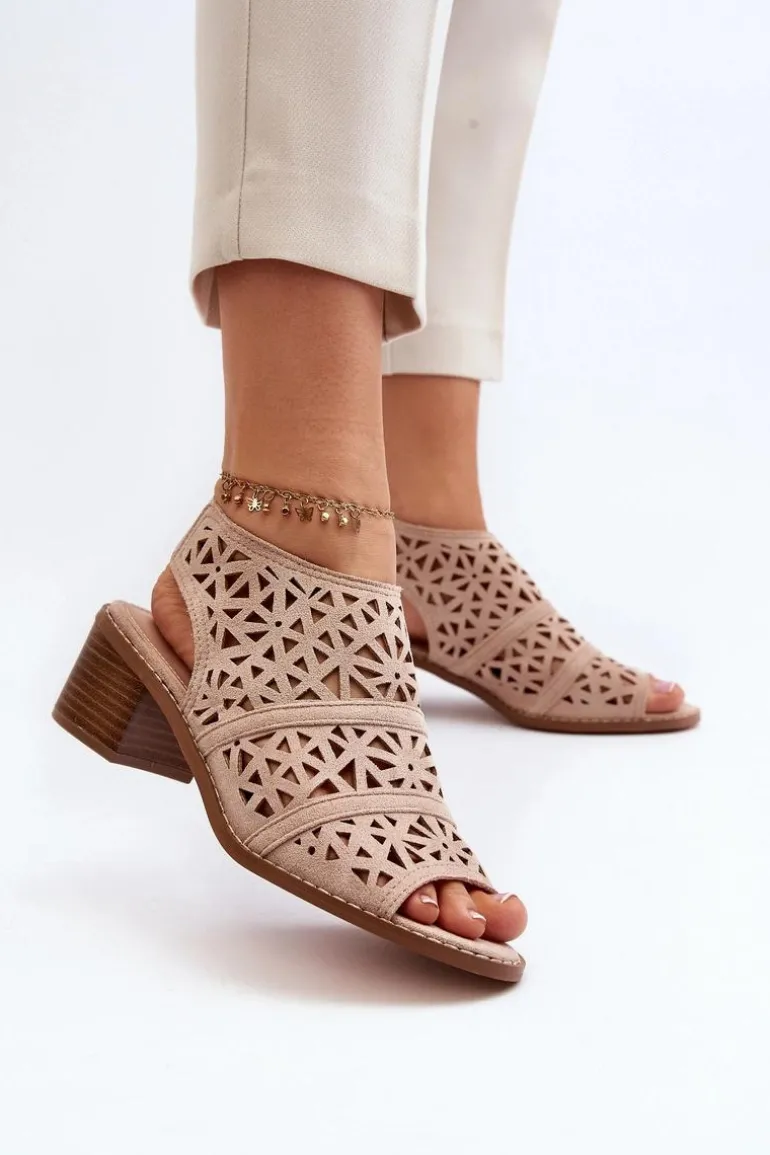 Ażurowe Sandały Na Obcasie Nude Serapina