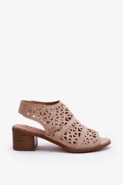 Ażurowe Sandały Na Obcasie Nude Serapina