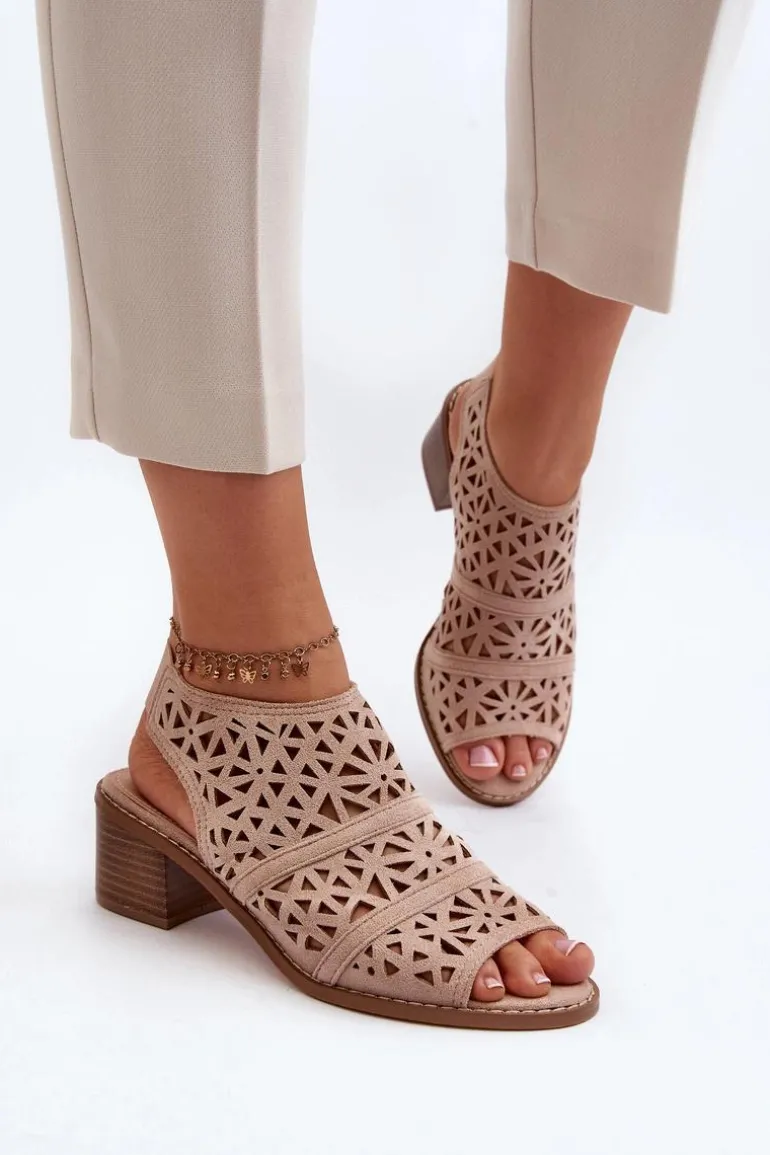 Ażurowe Sandały Na Obcasie Nude Serapina
