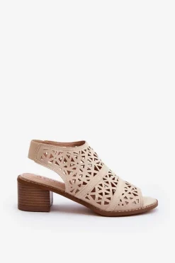 Ażurowe Sandały Na Obcasie Beżowe Serapina