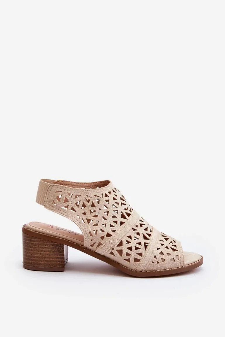 Ażurowe Sandały Na Obcasie Beżowe Serapina