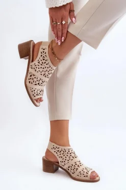 Ażurowe Sandały Na Obcasie Beżowe Serapina