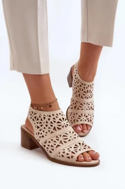 Ażurowe Sandały Na Obcasie Beżowe Serapina