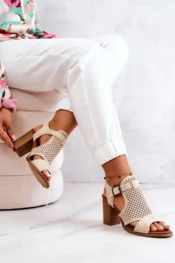 Ażurowe Sandały Na Słupku Beżowe Hey Lover