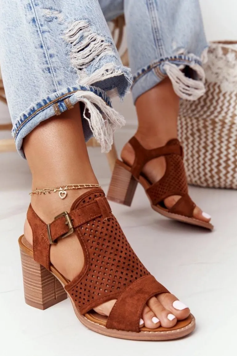 Ażurowe Sandały Na Słupku Camel Hey Lover