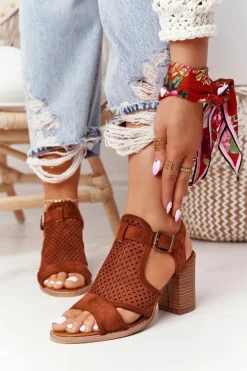 Ażurowe Sandały Na Słupku Camel Hey Lover