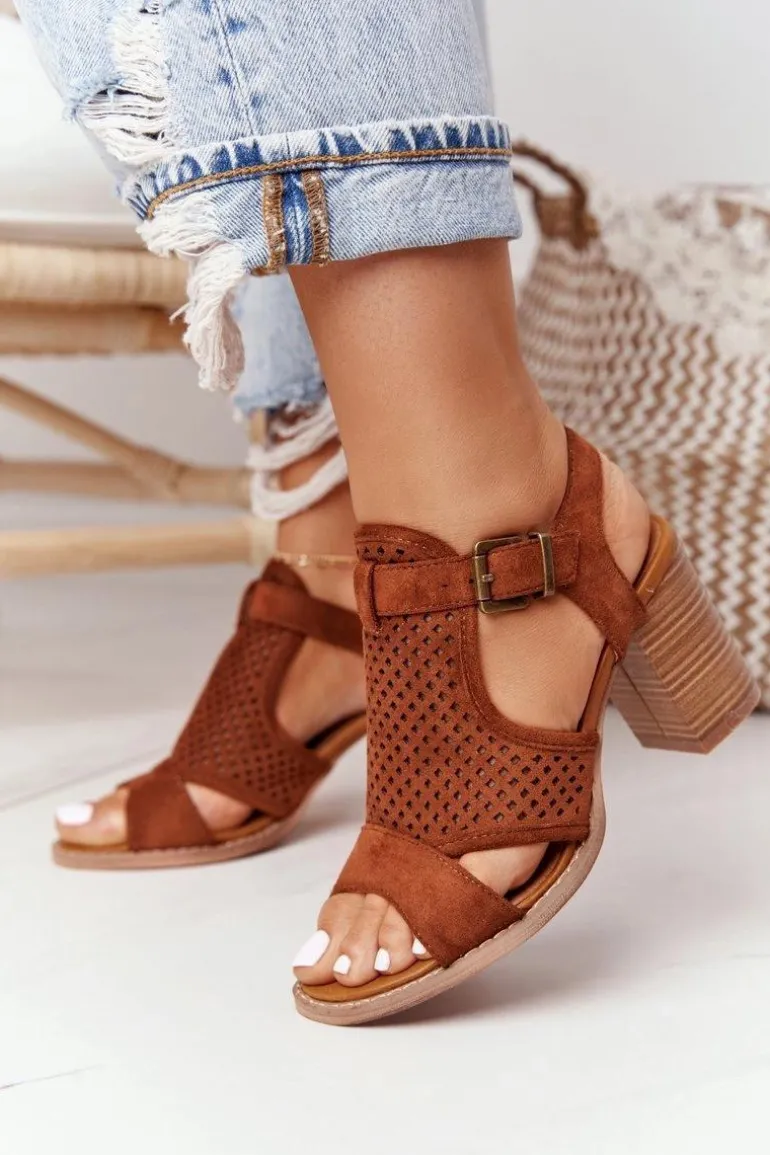 Ażurowe Sandały Na Słupku Camel Hey Lover