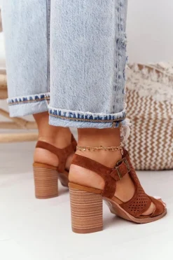 Ażurowe Sandały Na Słupku Camel Hey Lover
