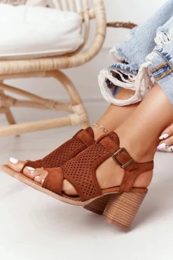 Ażurowe Sandały Na Słupku Camel Hey Lover