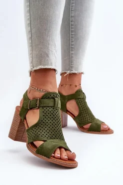 Ażurowe Sandały Na Słupku Ciemnozielone Hey Lover
