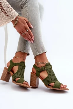 Ażurowe Sandały Na Słupku Ciemnozielone Hey Lover