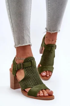 Ażurowe Sandały Na Słupku Ciemnozielone Hey Lover