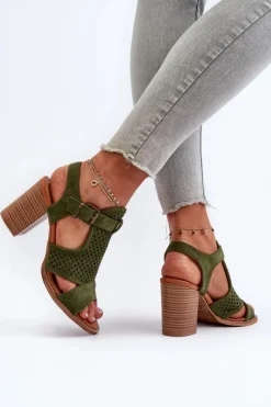 Ażurowe Sandały Na Słupku Ciemnozielone Hey Lover