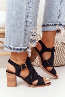 Ażurowe Sandały Na Słupku Czarne Hey Lover