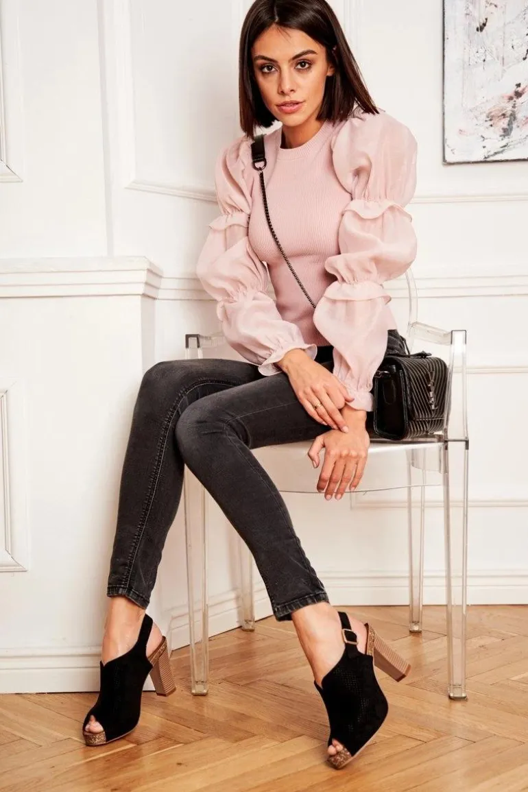 Ażurowe Sandały Na Słupku Sergio Leone SK855 Czarne