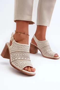 Ażurowe Sandały Na Słupku Sergio Leone SK565 Jasnobeżowe