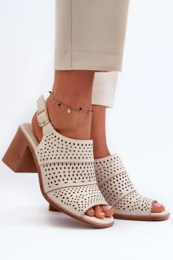 Ażurowe Sandały Na Słupku Sergio Leone SK565 Jasnobeżowe