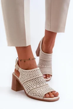 Ażurowe Sandały Na Słupku Sergio Leone SK565 Jasnobeżowe