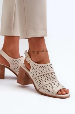 Ażurowe Sandały Na Słupku Sergio Leone SK565 Jasnobeżowe