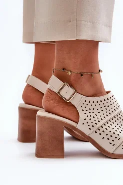 Ażurowe Sandały Na Słupku Sergio Leone SK565 Jasnobeżowe