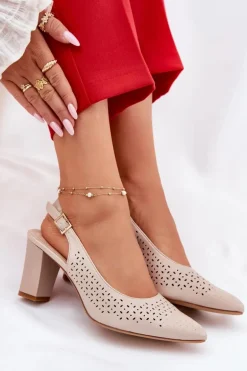 Ażurowe Sandały Ze Szpiczastymi Noskami Na Słupku Sergio Leone SK163 Beżowe