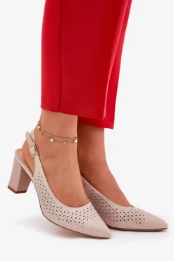 Ażurowe Sandały Ze Szpiczastymi Noskami Na Słupku Sergio Leone SK163 Beżowe