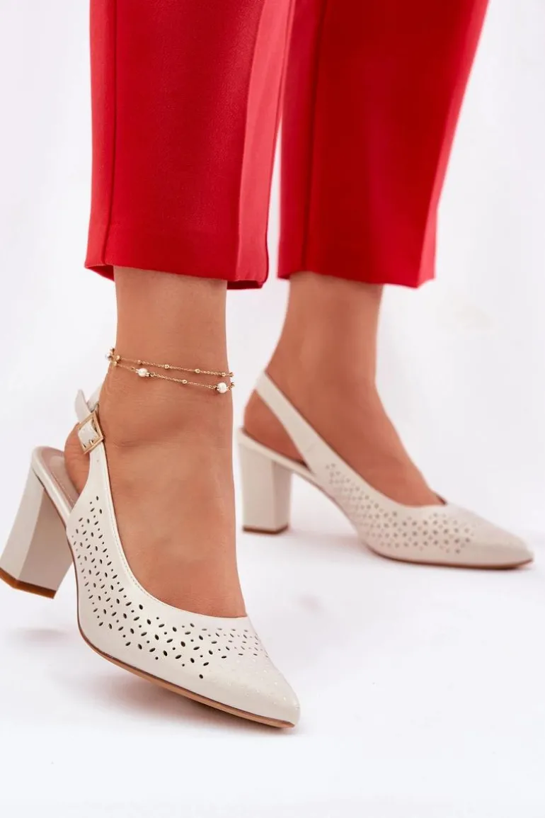 Ażurowe Sandały Ze Szpiczastymi Noskami Na Słupku Sergio Leone SK163 Perłowe