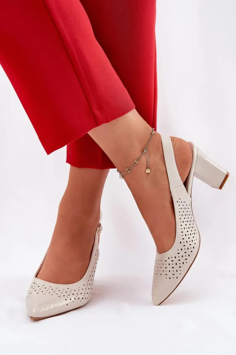 Ażurowe Sandały Ze Szpiczastymi Noskami Na Słupku Sergio Leone SK163 Perłowe