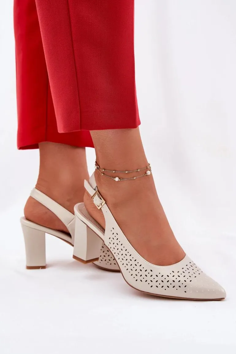 Ażurowe Sandały Ze Szpiczastymi Noskami Na Słupku Sergio Leone SK163 Perłowe