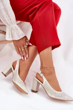 Ażurowe Sandały Ze Szpiczastymi Noskami Na Słupku Sergio Leone SK163 Perłowe