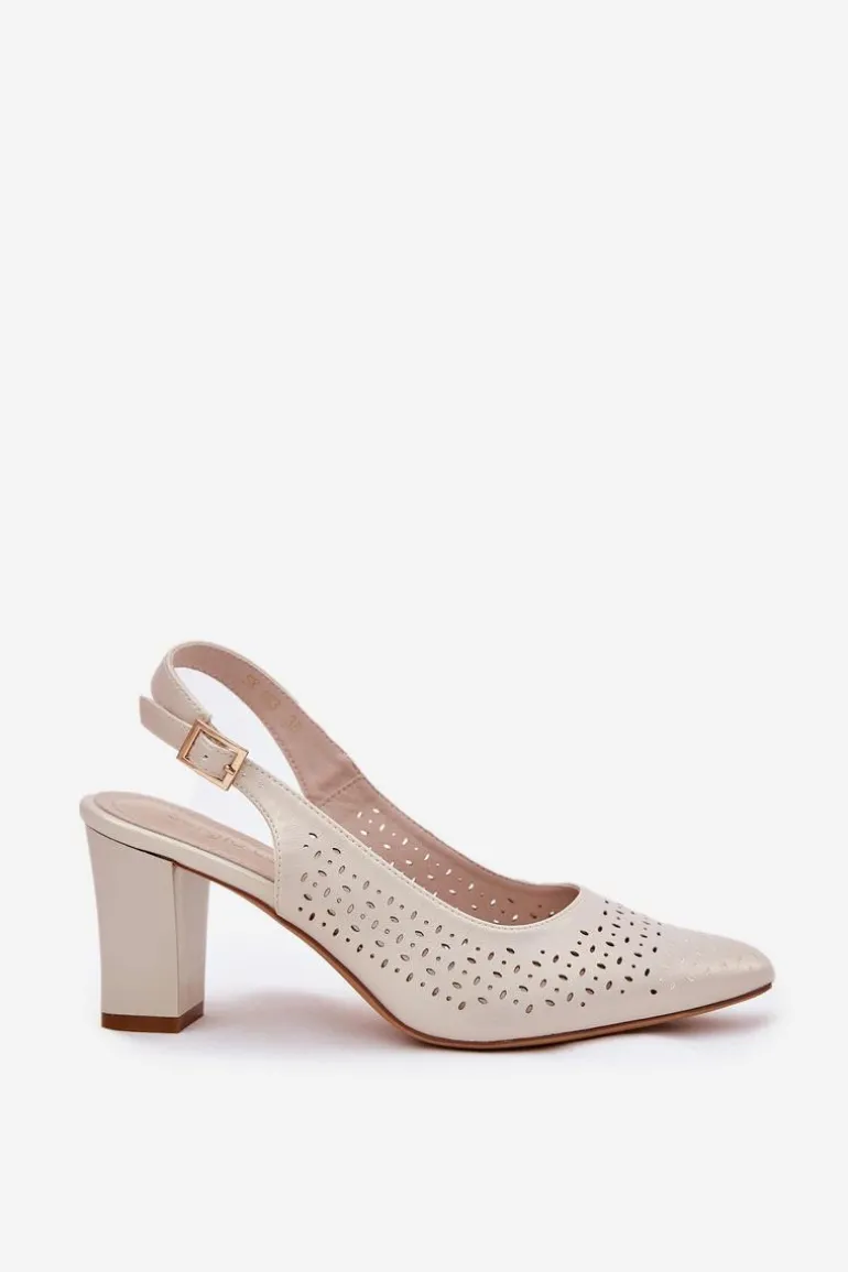 Ażurowe Sandały Ze Szpiczastymi Noskami Na Słupku Sergio Leone SK163 Perłowe