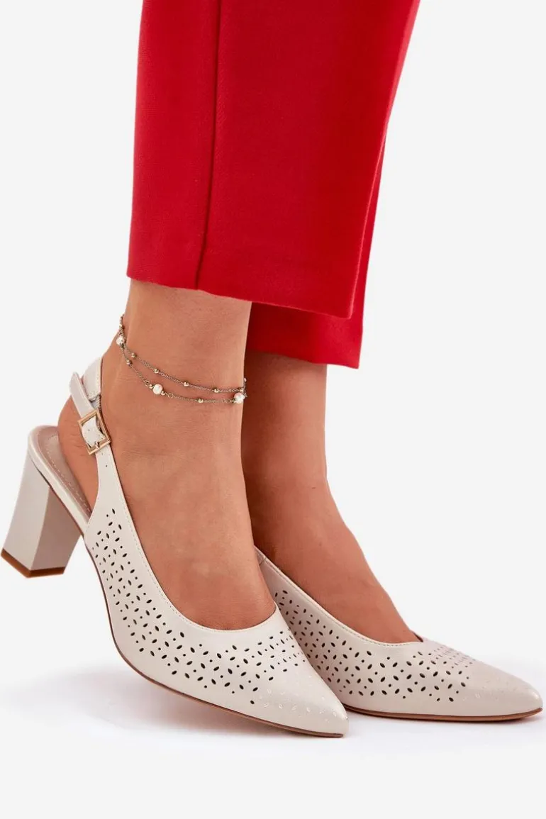 Ażurowe Sandały Ze Szpiczastymi Noskami Na Słupku Sergio Leone SK163 Perłowe