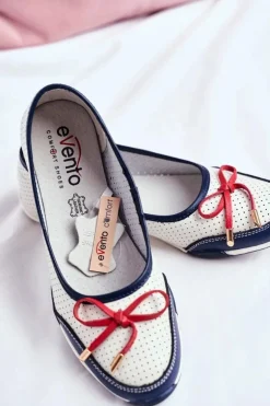 Ażurowe Skórzane Baleriny Biało-Czerwone Erdola