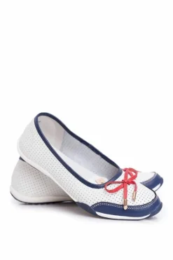 Ażurowe Skórzane Baleriny Biało-Czerwone Erdola