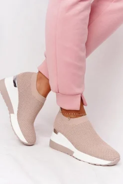 Ażurowe Sneakersy Slip-On Na Koturnie Beżowe Harmony