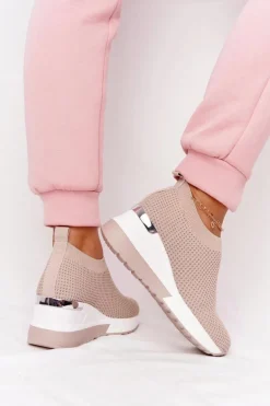 Ażurowe Sneakersy Slip-On Na Koturnie Beżowe Harmony