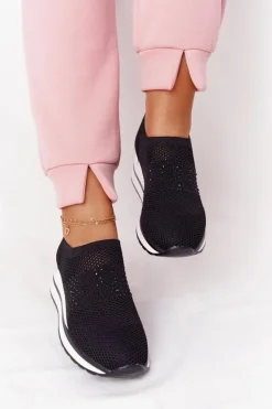 Ażurowe Sneakersy Slip-On Na Koturnie Czarne Sophia